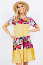 Load image into Gallery viewer, Celeste Full Size Color Block Floral Round Neck Short Sleeve Dress