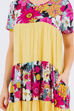 Load image into Gallery viewer, Celeste Full Size Color Block Floral Round Neck Short Sleeve Dress