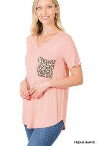 Think It Over Cheetah Pocket Top (lt pink)