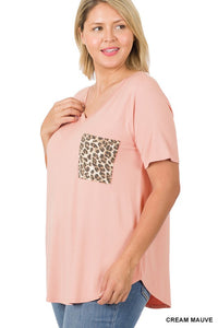 Think It Over Cheetah Pocket Top (lt pink)